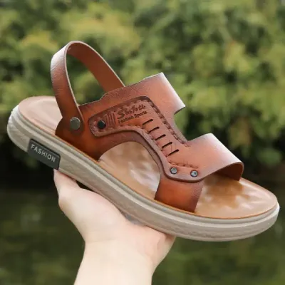 GENUINE LEATHER MEN'S BEACH SANDALS BROWN